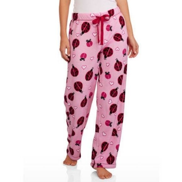 💜Secret Treasures Pink w/Red Ladybug Print Fleece Pajama Pants Medium - Picture 1 of 9
